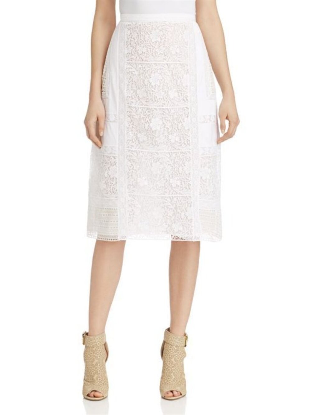 Burberry Drin White Cotton Lace A-Line Skirt
